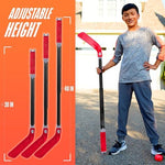 Adjustable red and black street hockey stick extending from thirty to forty inches