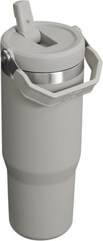 Stanley insulated reusable water bottle showcasing the rotating carrying handle and leak resistant lid