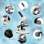 Close up of wide-angle 10X and 25X microscope eyepieces