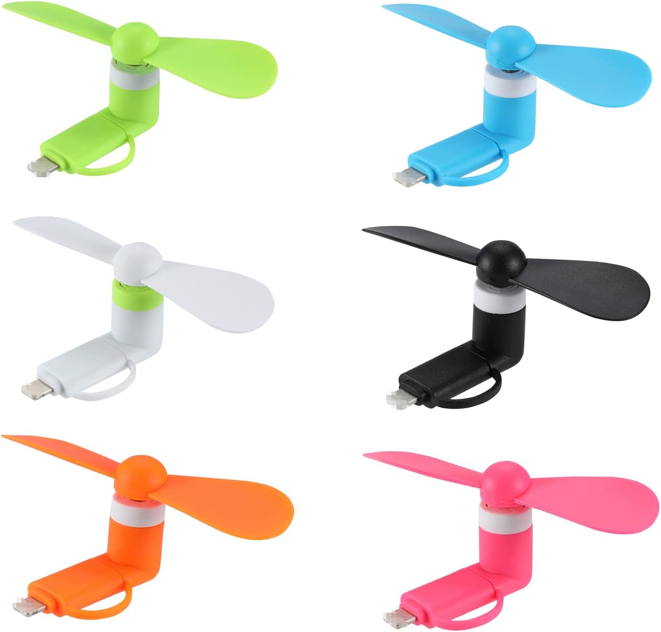 DNTESR mini cell phone fan 6 pack front view showing multiple colors