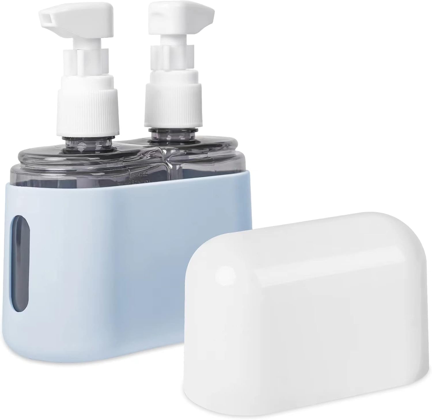 Yamadura travel bottles for toiletries front view of the complete blue portable kit case.
