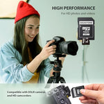 Gigastone flash memory storage card angled view with the included secure digital adapter piece