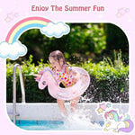 Top view of MoKo pink unicorn swimming ring for summer water fun