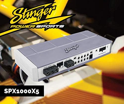 Stinger 1000 Watt powersports micro amplifier showing aluminum chassis and side connection terminals.