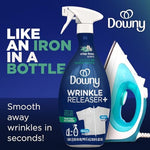 All-in-one fabric wrinkle remover bottle showing crisp linen scent text