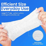 Large 5x7 inch medical adhesive remover pad held to show size.