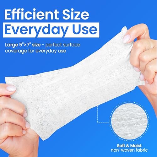 Large 5x7 inch medical adhesive remover pad held to show size.