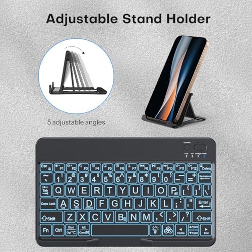 OMOTON rechargeable smart keyboard highlighting the modern Type C charging port and power switch
