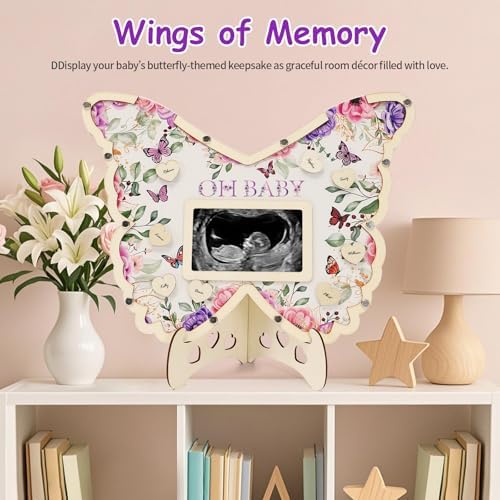 Butterfly theme baby shower keepsake frame on display