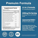 JuvaNutra NAD Supplement 11-in-1 formula benefits infographic