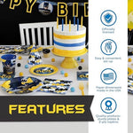 Premium superhero birthday party table cover and banner set layout
