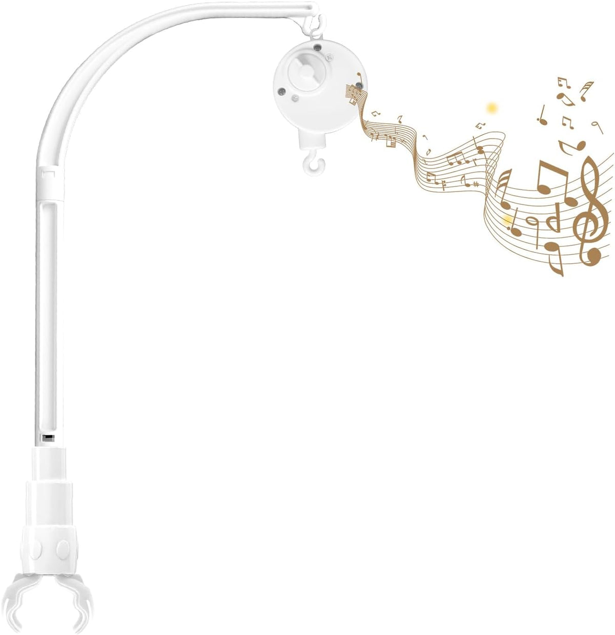 LIUDHPSP 23 inch baby crib mobile bed bell holder arm bracket front view showing the white adjustable claw stand