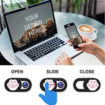 Three pack black frames with colorful paw prints webcam covers layout