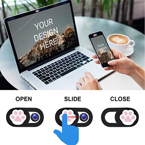 Three pack black frames with colorful paw prints webcam covers layout