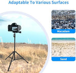 Anautin photography tripod pack showcasing the universal mounting tip with an attached studio flash unit.