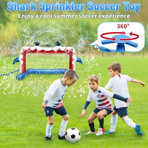 Children playing with the Intoypad water sprinkler soccer game outside.