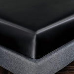 Close up of smooth black satin fabric texture for skin health