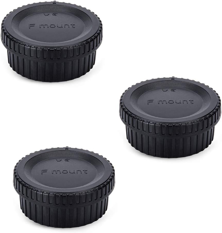 JJC rear lens cap and body cap cover three pack set front view showcasing durable black ABS plastic material