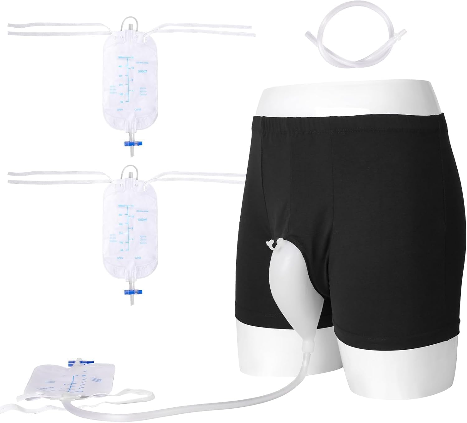 Wearable Urine Bag Incontinence Pants for Men, Reusable Portable Urine Collection Bag with Urinary Catheter, Leak Proof Leg Pee Bag with Elastic Waistband for Men Elderly Bedridden, Black (S) - Image 1