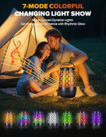 Dehikewell waterproof Bluetooth lantern speakers twin pack showcasing colorful RGB light shift modes during an evening pool party.