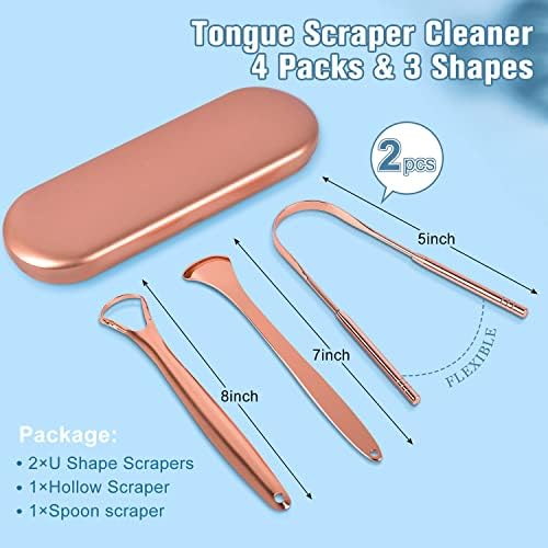 MORGLES four piece tongue cleaner set neatly organized inside the portable travel case.
