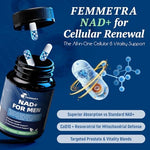Back label of Femmetra NAD+ supplement with ingredient list