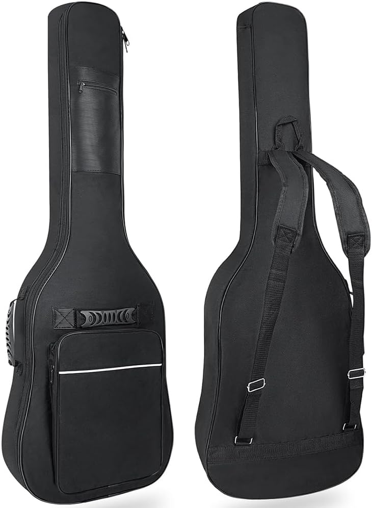 LETSROCK electric guitar bag front view showing black waterproof fabric and accessory pocket