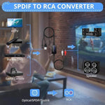 CAMWAY optical to RCA adapter highlighting the integrated 5.7 feet long connecting cord