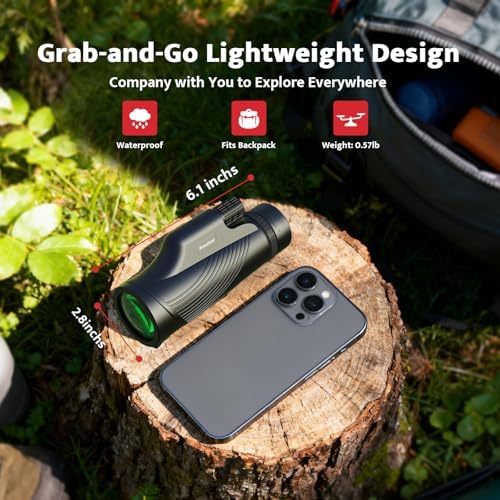Usogood lightweight waterproof telescope set up next to its protective carrying case and neck strap