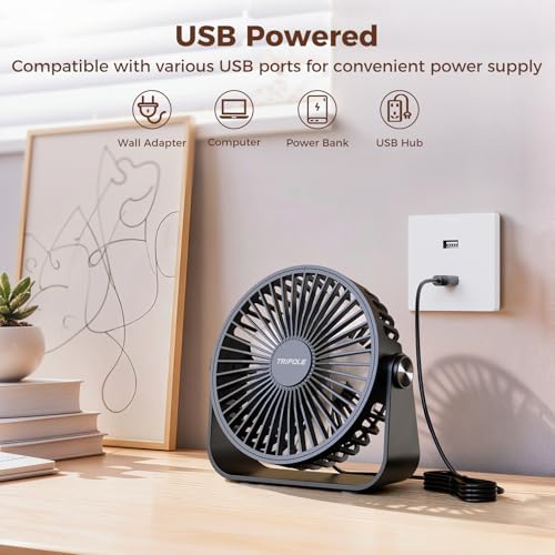 TriPole quiet computer fan showing the rear power button for three speed adjustable settings and integrated USB cable