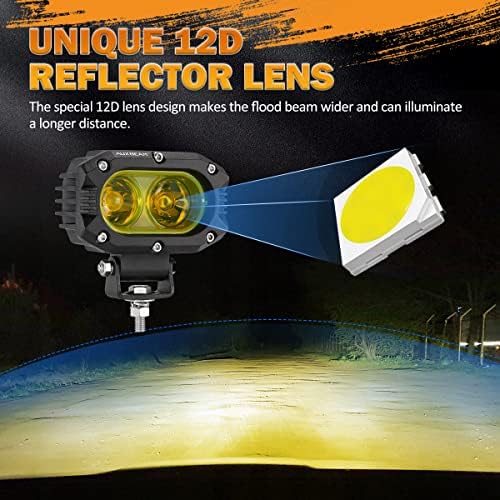 Auxbeam 4 Inch LED Amber Pod Light, 60W Driving Yellow Flood Beam Square Pod Fog Lights with DT Wiring Harness for Motorbike SUV ATV Truck Jeep Boat Tractor Forklift (2 Pcs) - Image 3