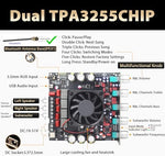 Close up of the dual TPA3255 chips and premium capacitors on the high power digital amplifier board