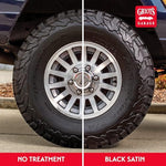Clean tire sidewall showing low-gloss satin finish results