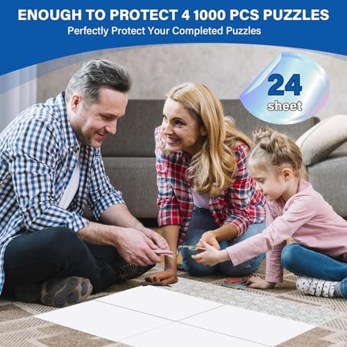 Back view of a one thousand piece jigsaw puzzle reinforced with overlapping clear transparent adhesive backing sheets