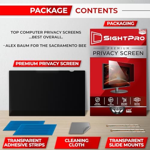 SightPro widescreen privacy screen protector installed on an office workstation desktop.