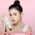 ETUDE Moistfull Collagen Emulsion lightweight milk texture being dispensed.