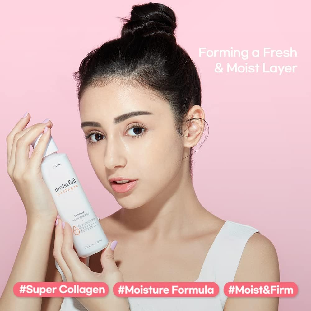 ETUDE Moistfull Collagen Emulsion lightweight milk texture being dispensed.