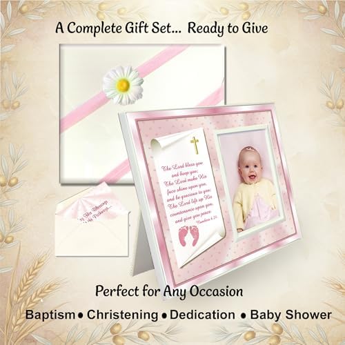 Close up view of the Numbers scripture blessing text printed on the archival cardstock insert of the infant girl christening frame.