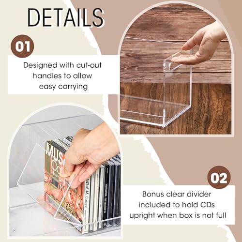 Stacked view of two clear acrylic movie case holders highlighting the slip-resistant reinforced bottom.