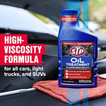 Close up of STP High Viscosity Oil Treatment branding and packaging