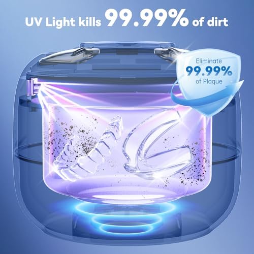 Invisalign aligners being submerged inside the CANHOPE ultrasonic sanitizing tank