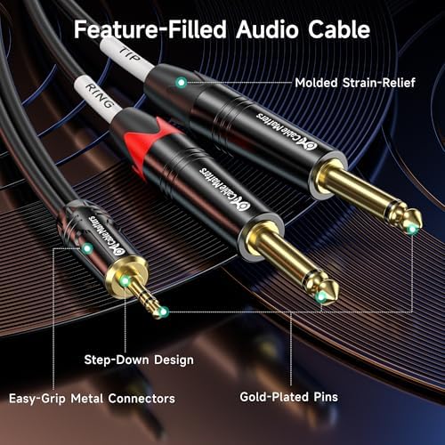Professional audio setup showing Cable Matters cable connected to monitors