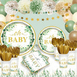 Detailed view of eucalyptus pattern on Sage Greenery party plates