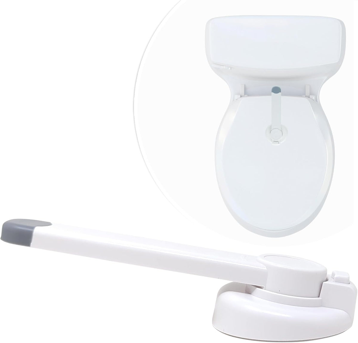 Mars Baby Child Safety Toilet Seat Lock front view installed on a white bathroom commode.
