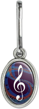 Graphics And More treble clef music notes zipper pull front view