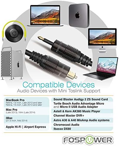 Standard square Toslink connector on FosPower digital audio cable