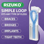 Portable travel case filled with blue dental floss threaders for braces