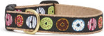 Up Country Donuts dog collar front view featuring frosted donut print