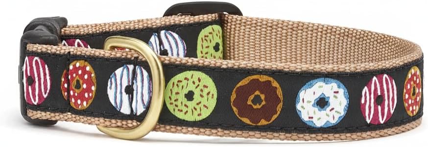 Up Country Donuts dog collar front view featuring frosted donut print