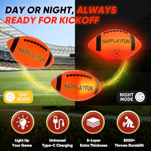 Happlayfun impact activated LED glowing football close up texture details